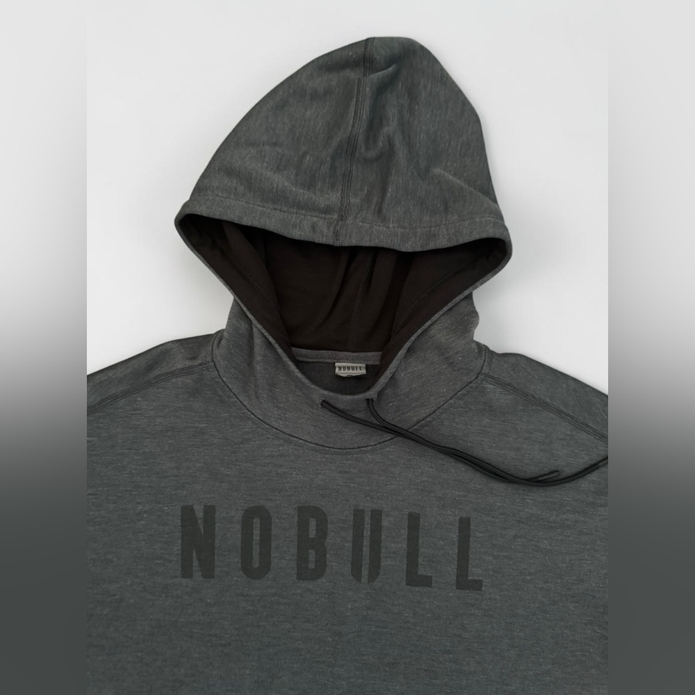 Nobull Gray Hoodie Black Spellout Performance Train Gym Long Sleeve Pullover L